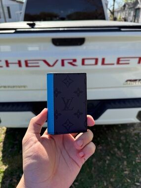Louis Vuitton Black Monogram Card Holder with Blue Accent